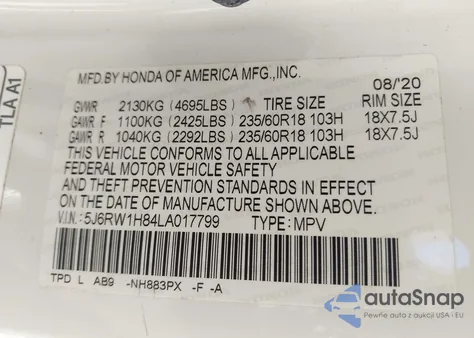 2020 Honda Cr-V Exl from USA, damaged, VIN 5J6RW1H84LA017799